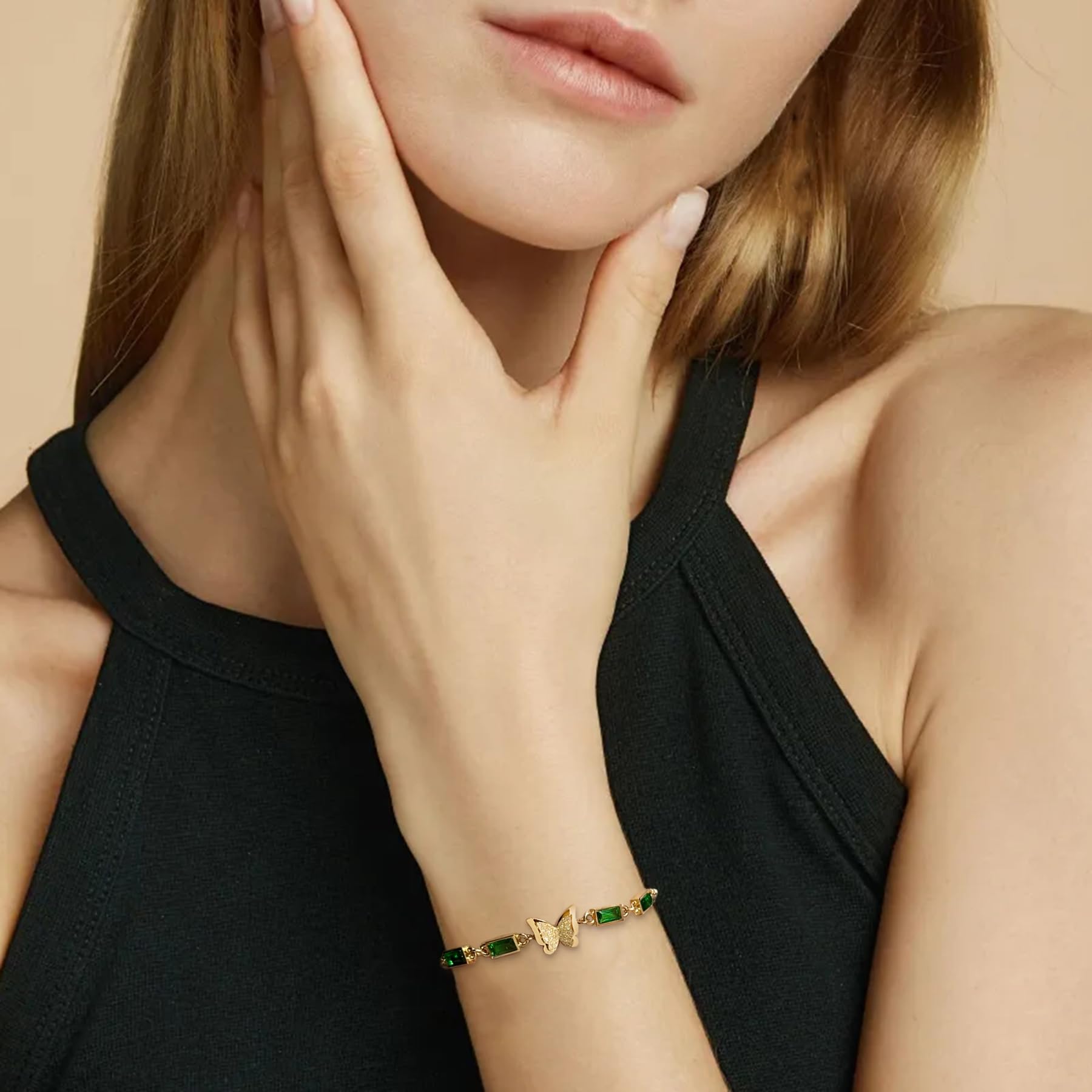 Green Gemstone Butterfly Bracelet