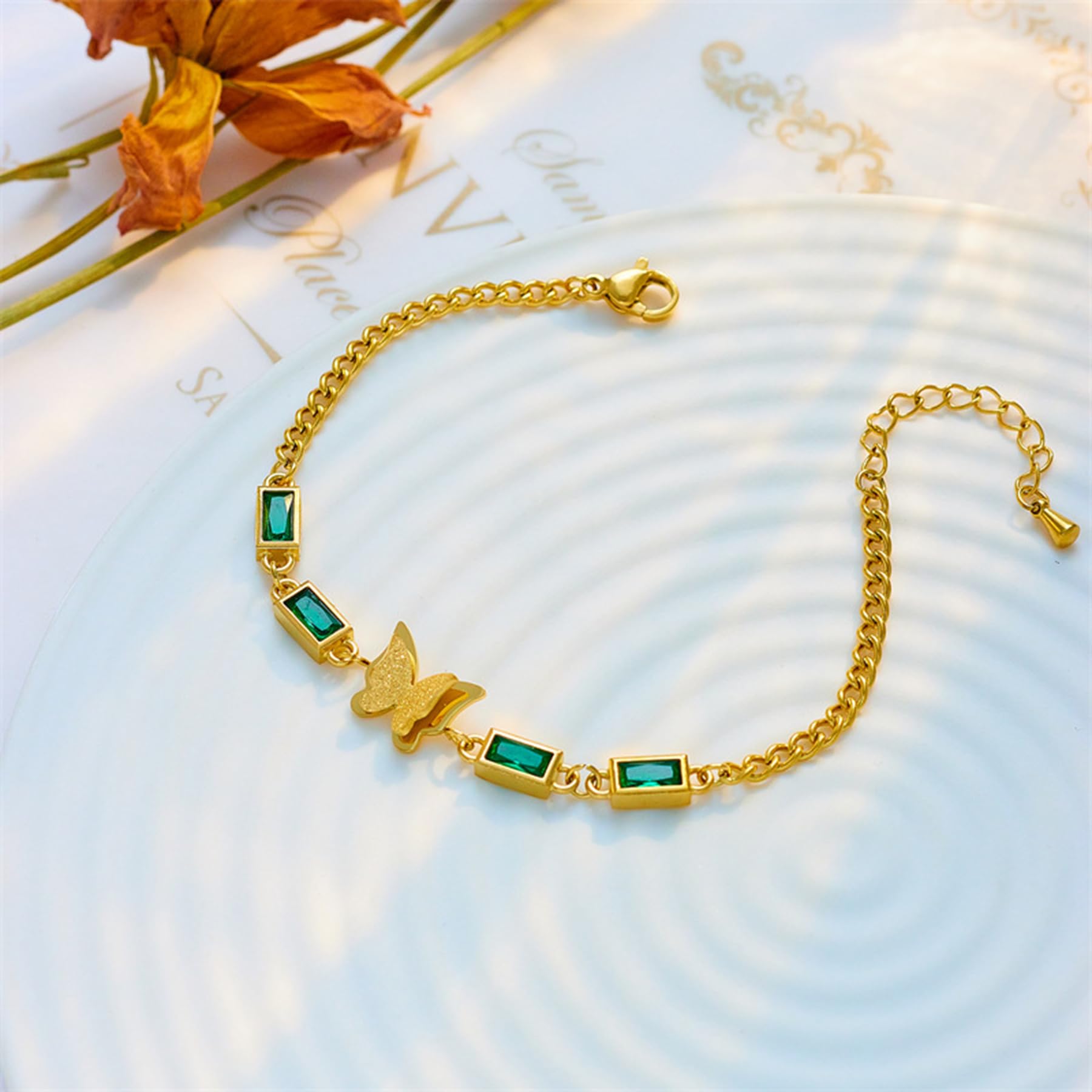 Green Gemstone Butterfly Bracelet