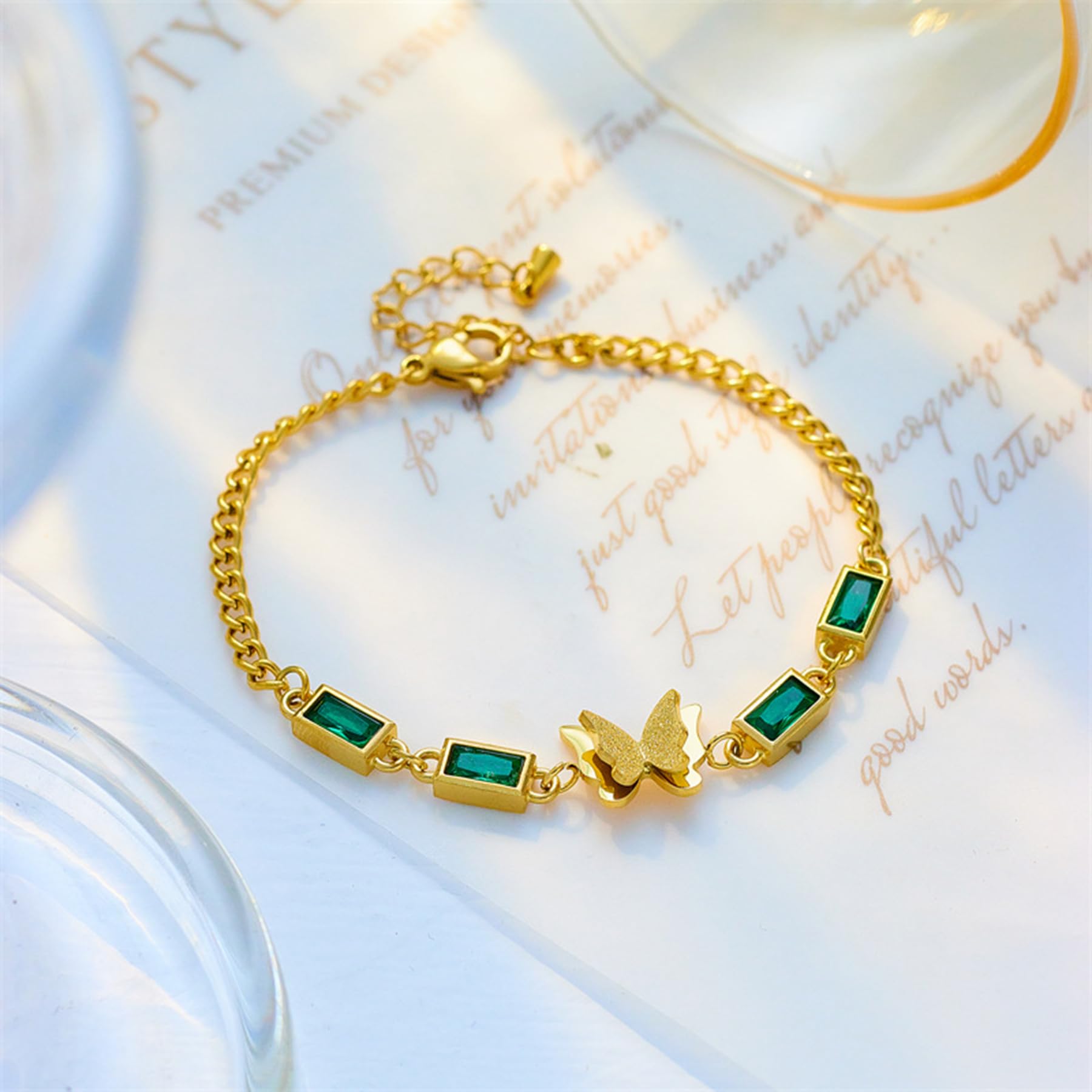 Green Gemstone Butterfly Bracelet