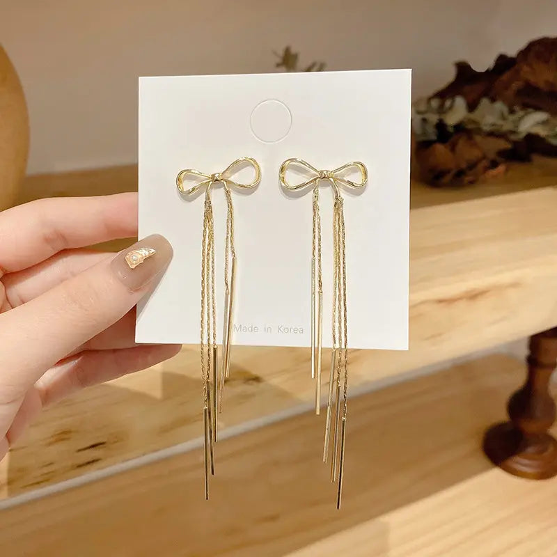 Bow Tassel Long Earrings