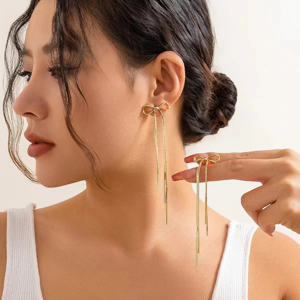 Bow Tassel Long Earrings