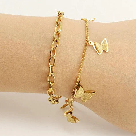Butterfly Charm Dual Layer Chain Bracelet
