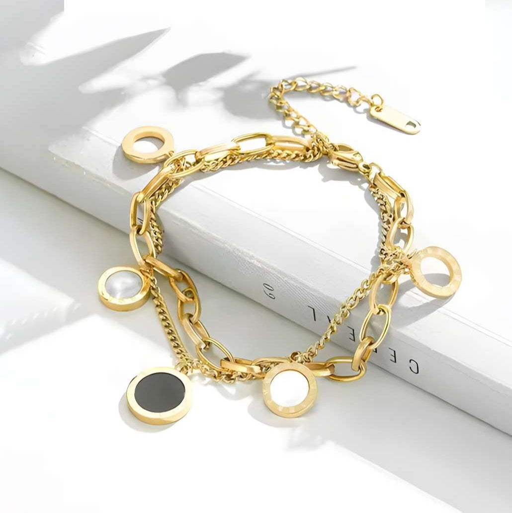 Black and White Bay-Roman Numeral Double Layer Bracelet