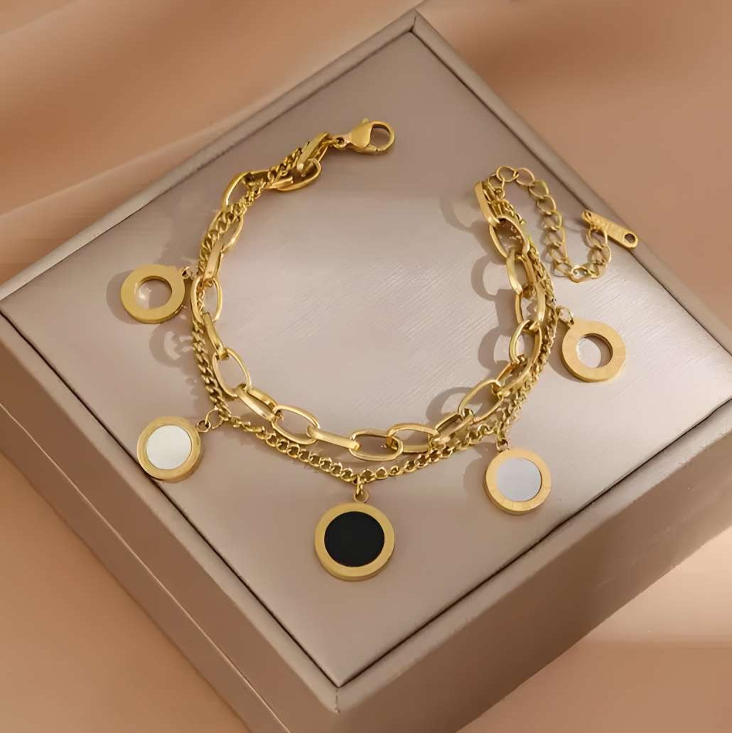 Black and White Bay-Roman Numeral Double Layer Bracelet