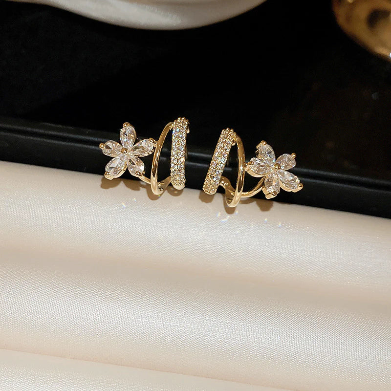 Micro Zircon Inlaid Crystal Flower Stud Earrings