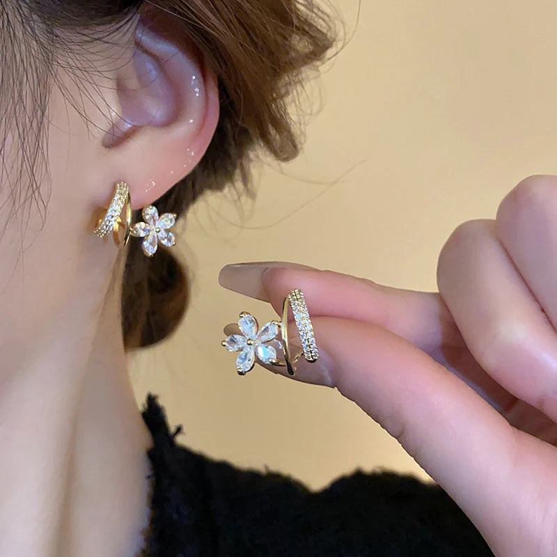 Micro Zircon Inlaid Crystal Flower Stud Earrings