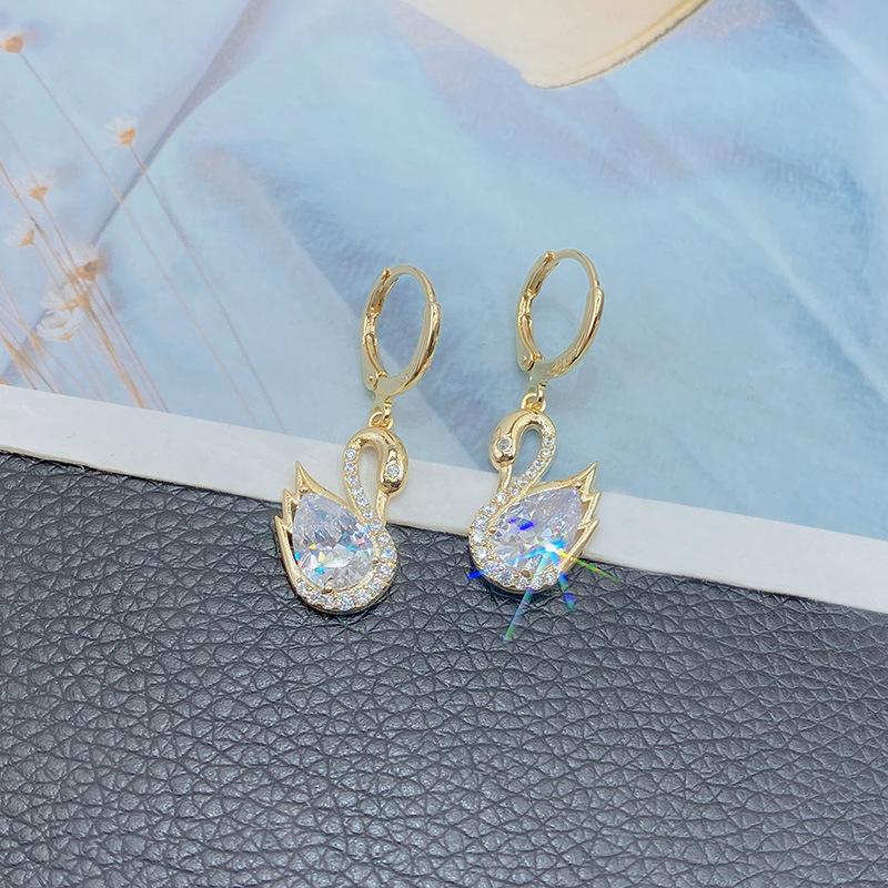 Sparkling Swan Huggie Earrings