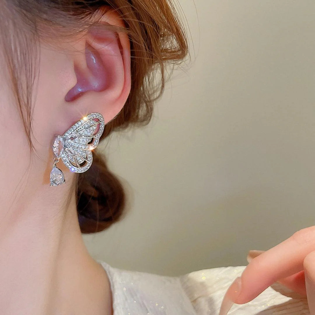 Rhinestone Decor Butterfly Earrings