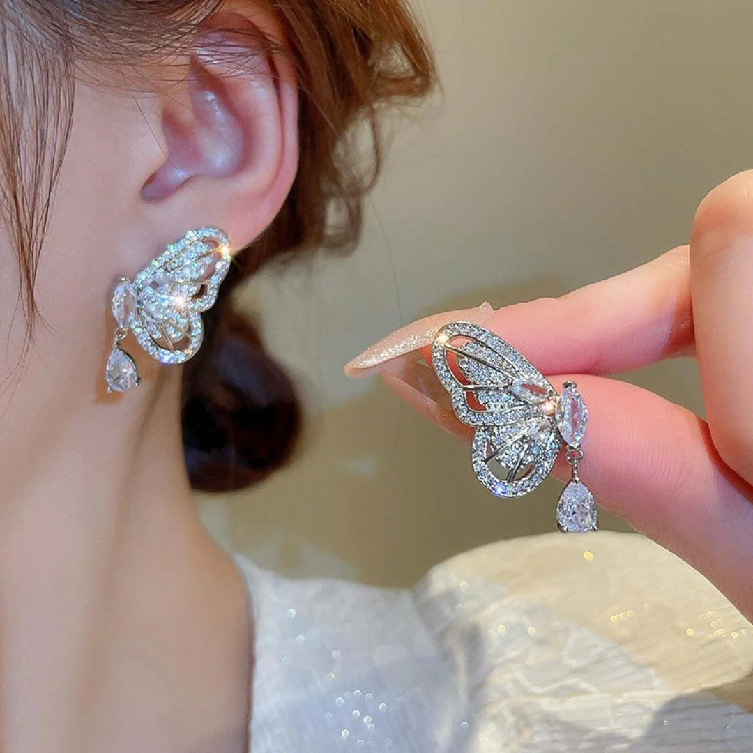 Rhinestone Decor Butterfly Earrings