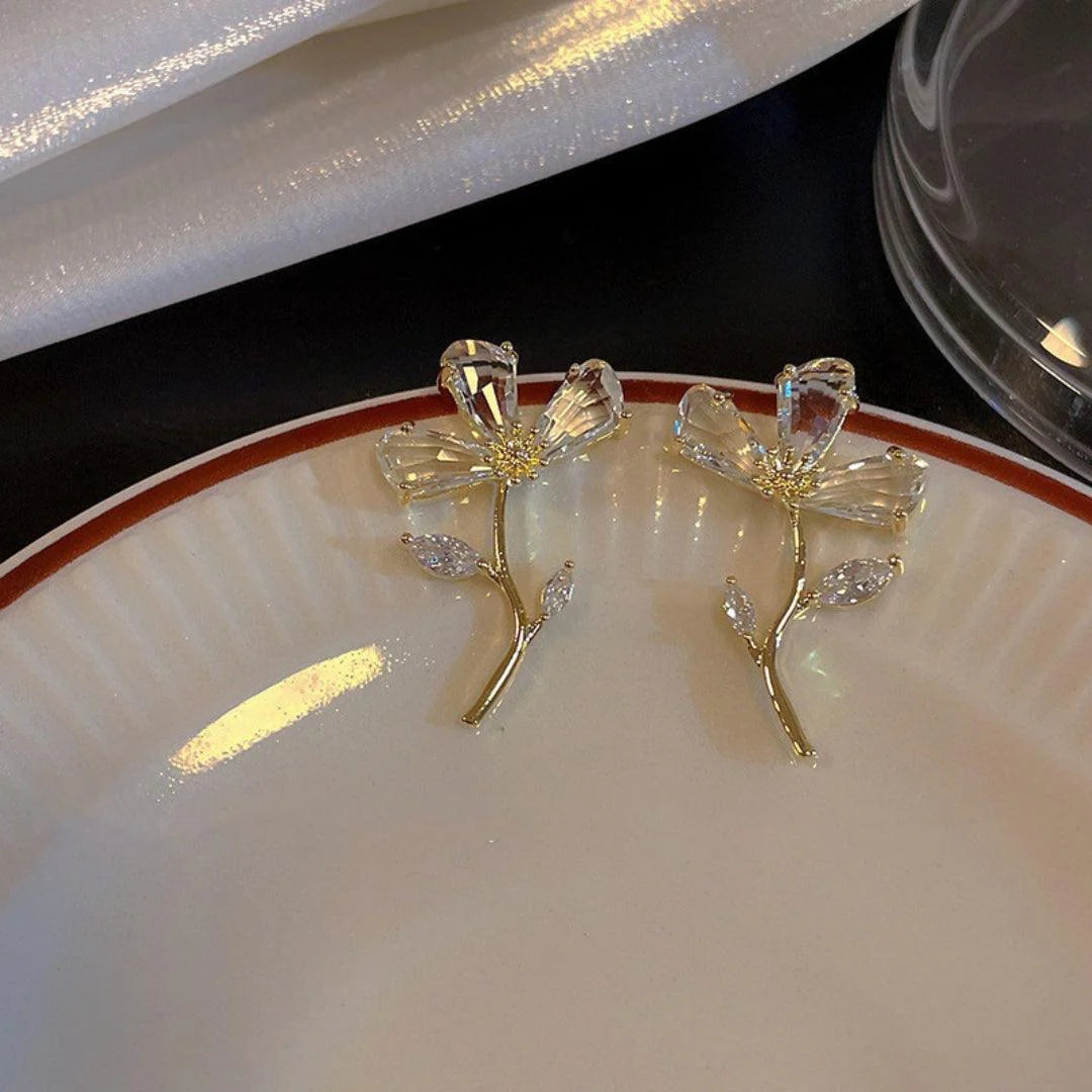 Glass Crystal Flower Stud Earrings