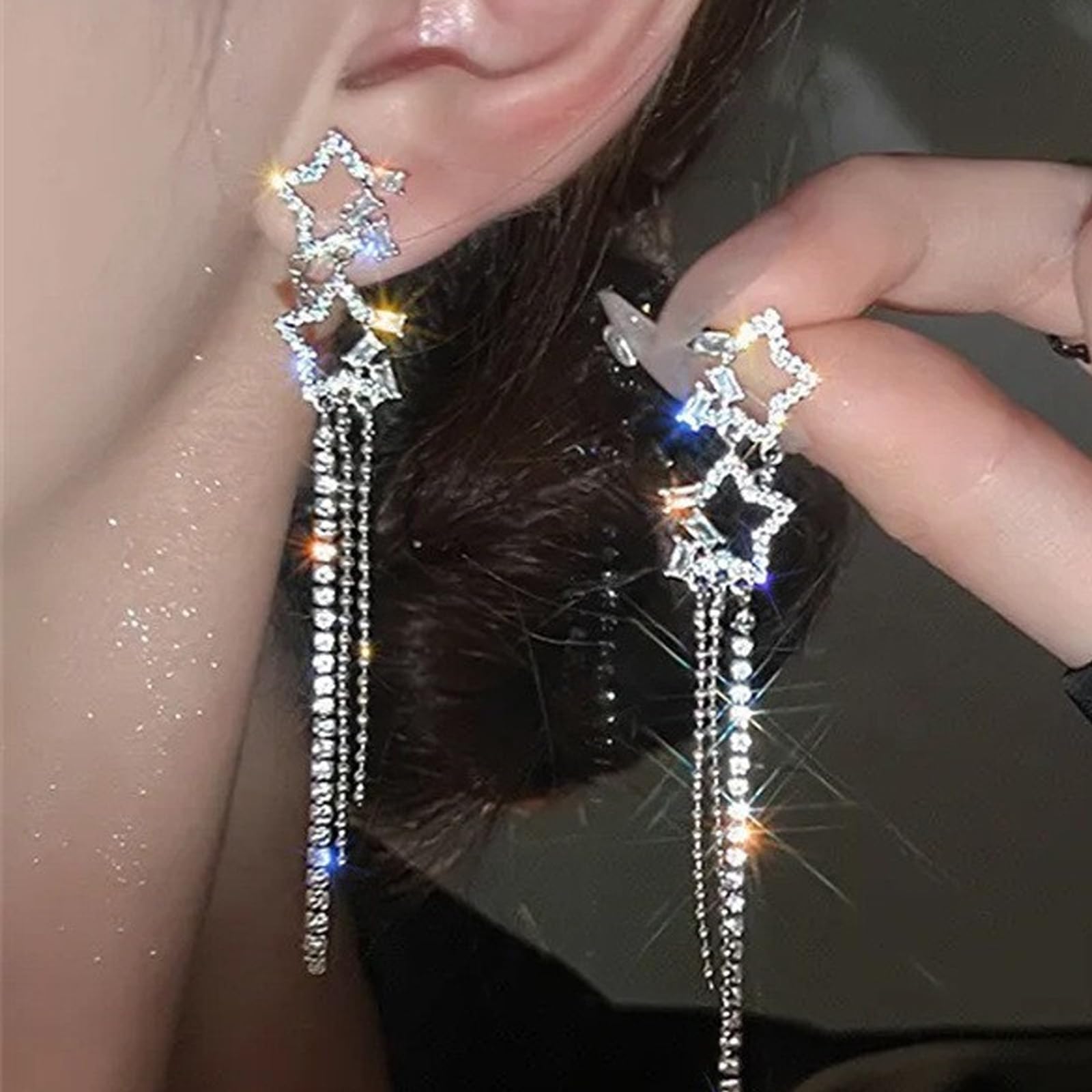 Sparkling Star-Shaped Tassel Earrings