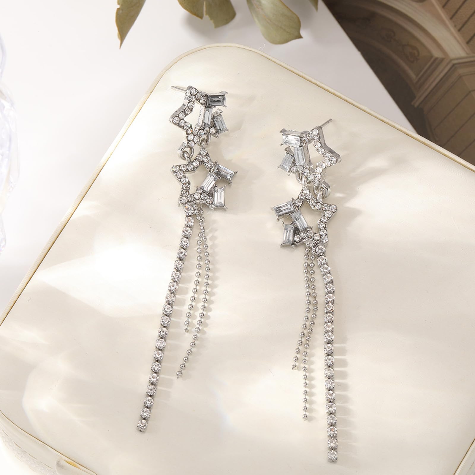 Sparkling Star-Shaped Tassel Earrings