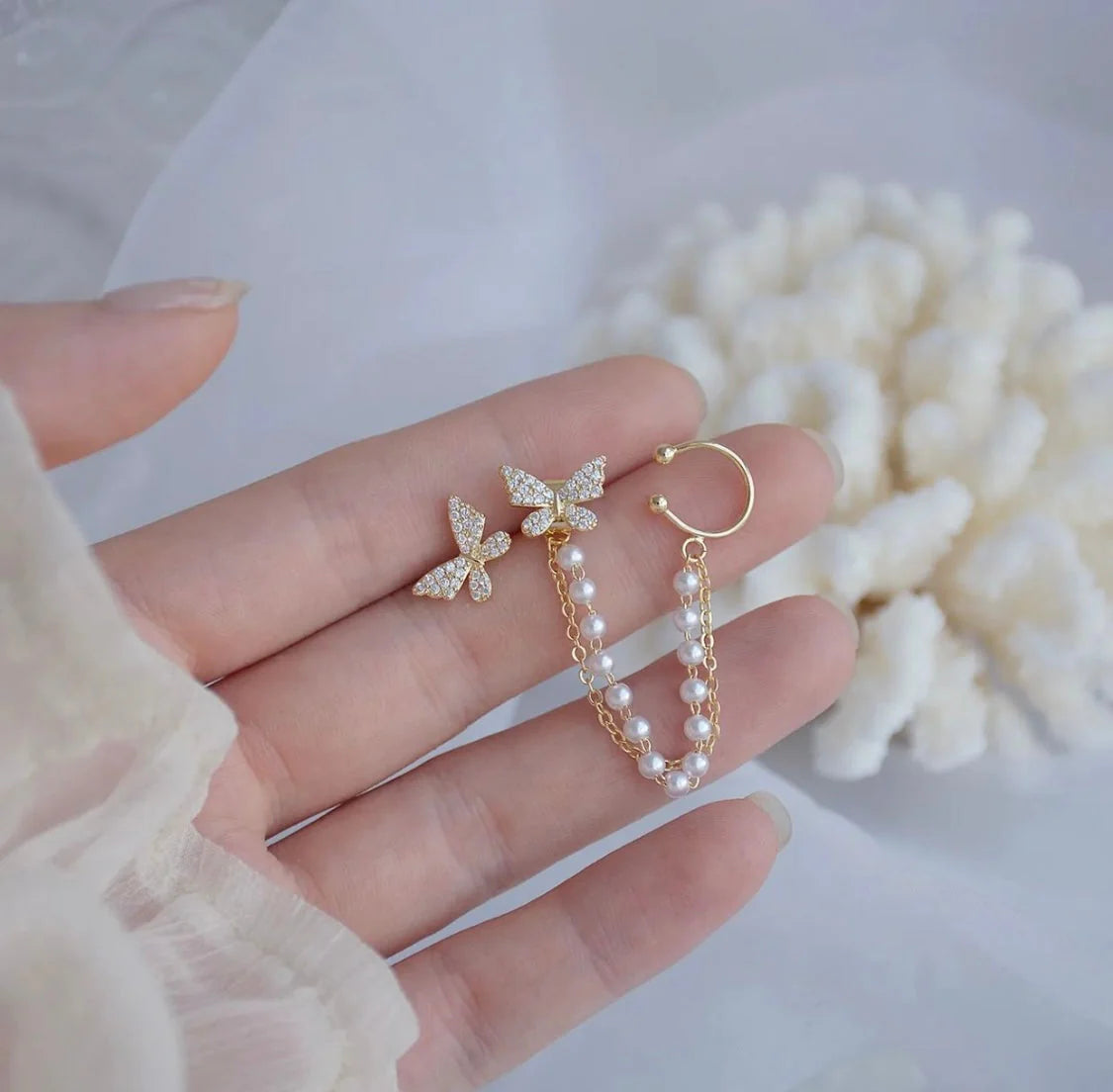 Single Chain Butterfly Cuff Earrings