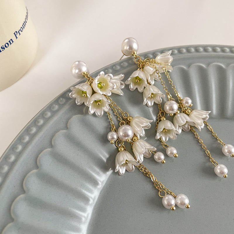 Lily Flower Tassel Long Earrings