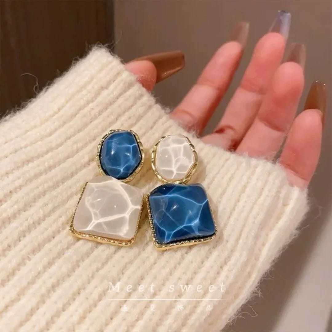 Blue & White Stone Earrings