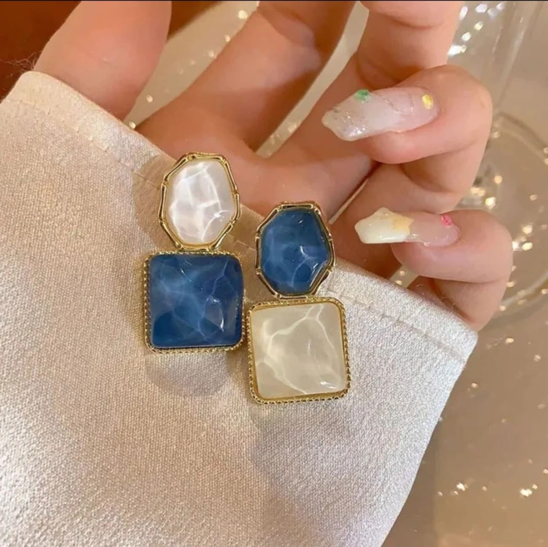 Blue & White Stone Earrings