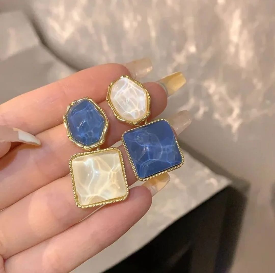 Blue & White Stone Earrings