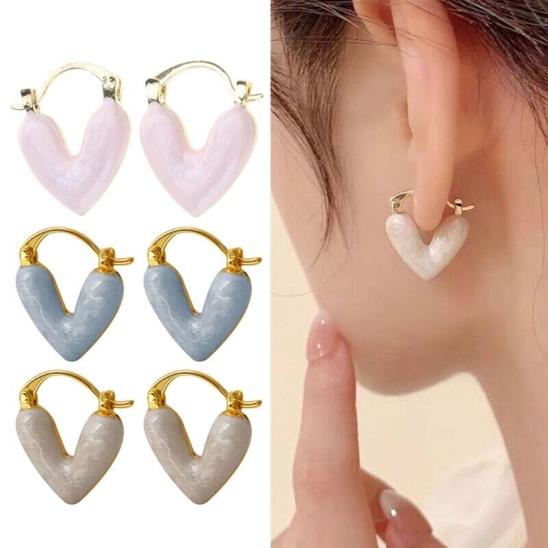 Minimal Enameled Heart Earrings