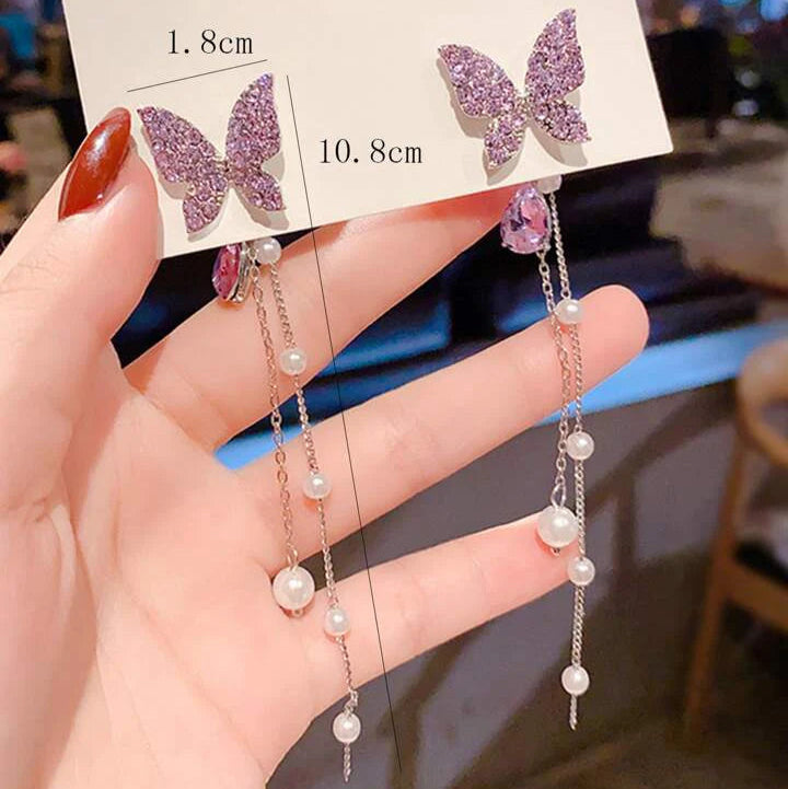 Purple Butterfly Long Earrings Cum