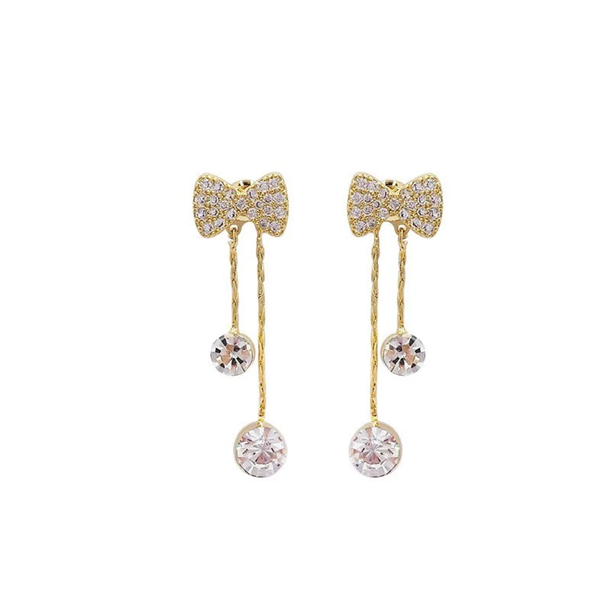 Rhinestones Bow Drop Earrings