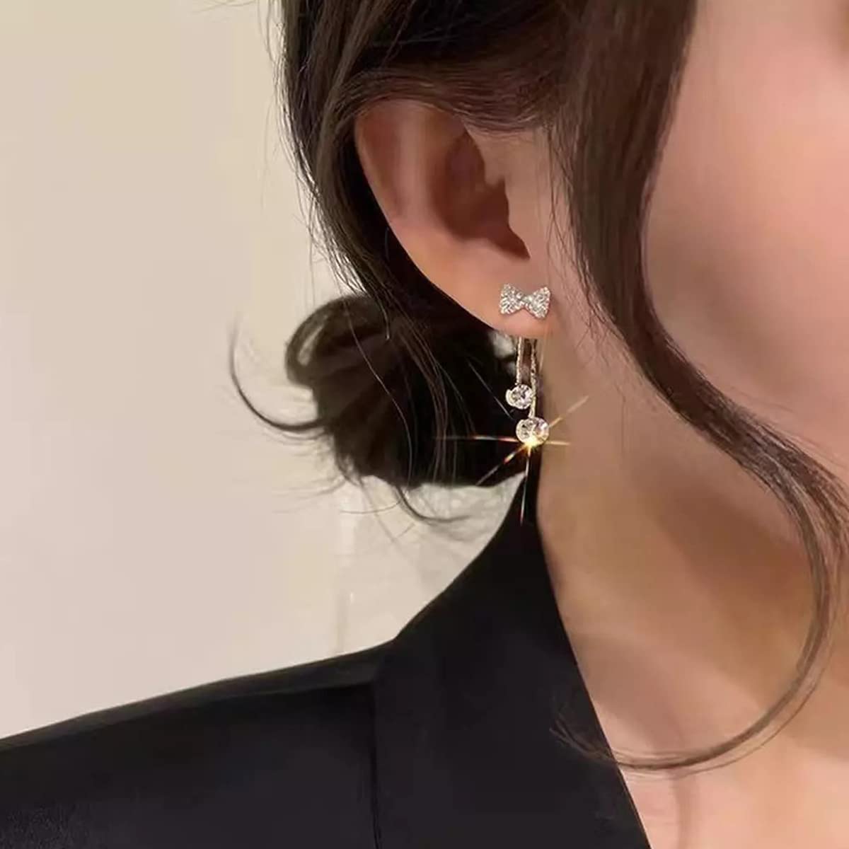 Rhinestones Bow Drop Earrings