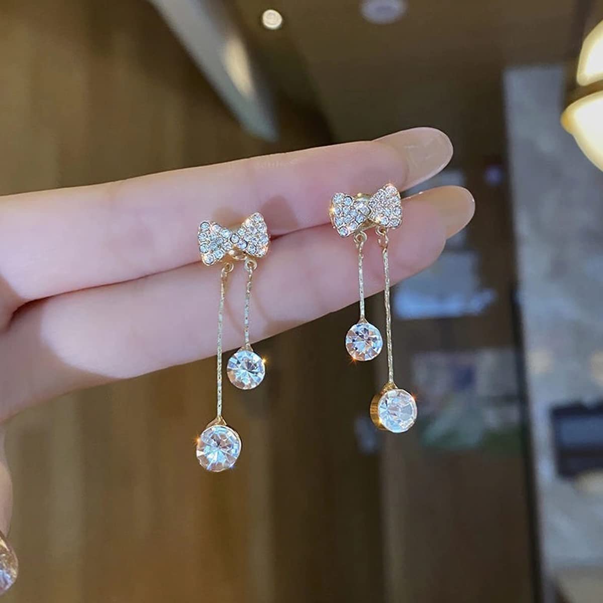 Rhinestones Bow Drop Earrings