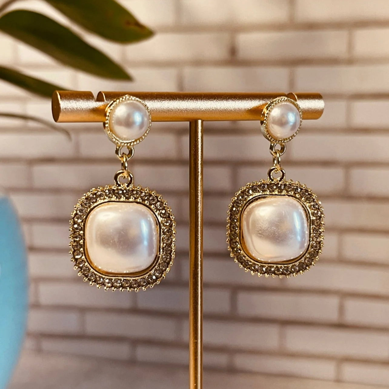 Pearl Drop Square Earrings