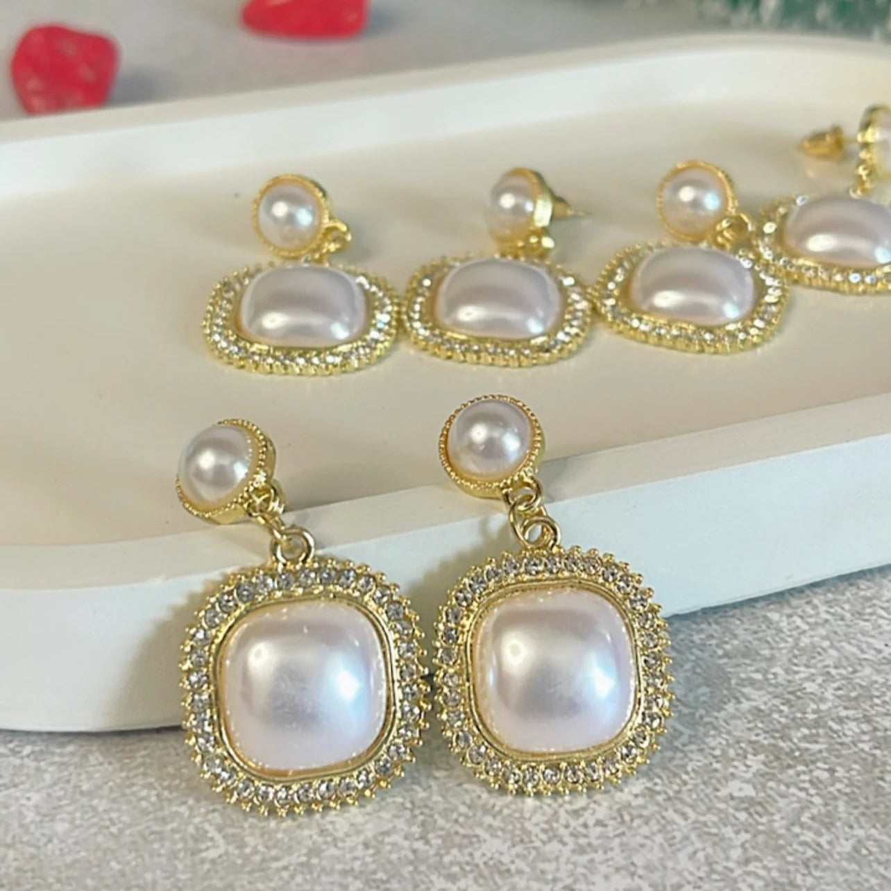 Pearl Drop Square Earrings