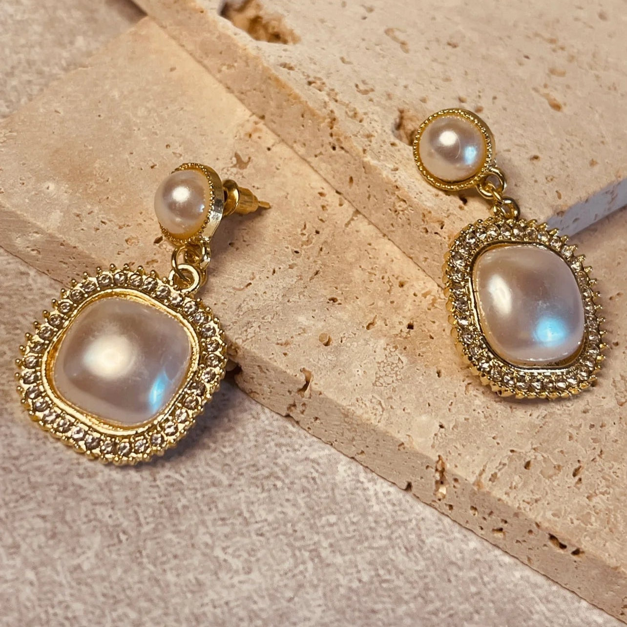 Pearl Drop Square Earrings