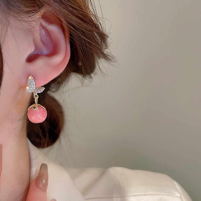 Pink Opal Drop Butterfly Earrings