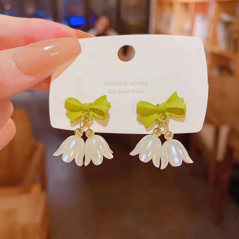 Cute Bow & Lily Drop Studs