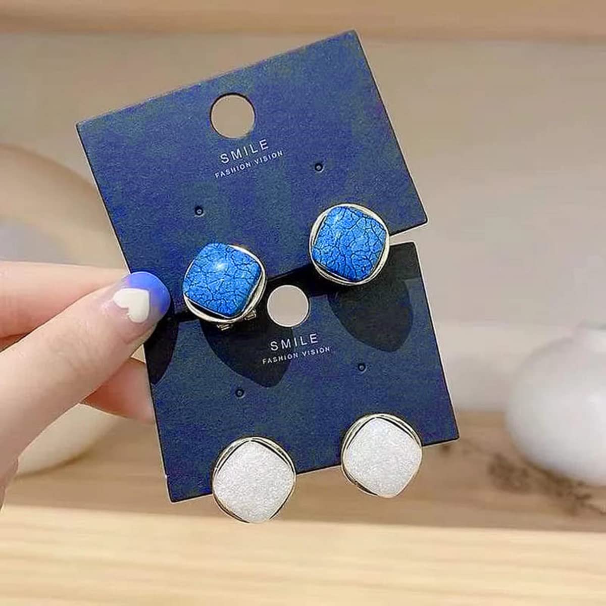 Alysa Gold Plated Simple Blue & White Square Pearl Stud Earrings For Women And Girls (Combo Pack of 2)