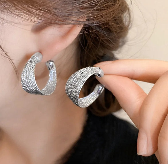 Multi-Layer Sparkling Wire Hoop Earrings