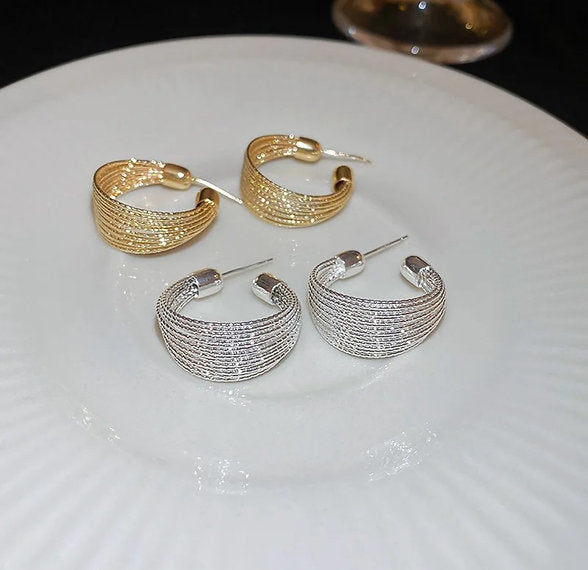 Multi-Layer Sparkling Wire Hoop Earrings
