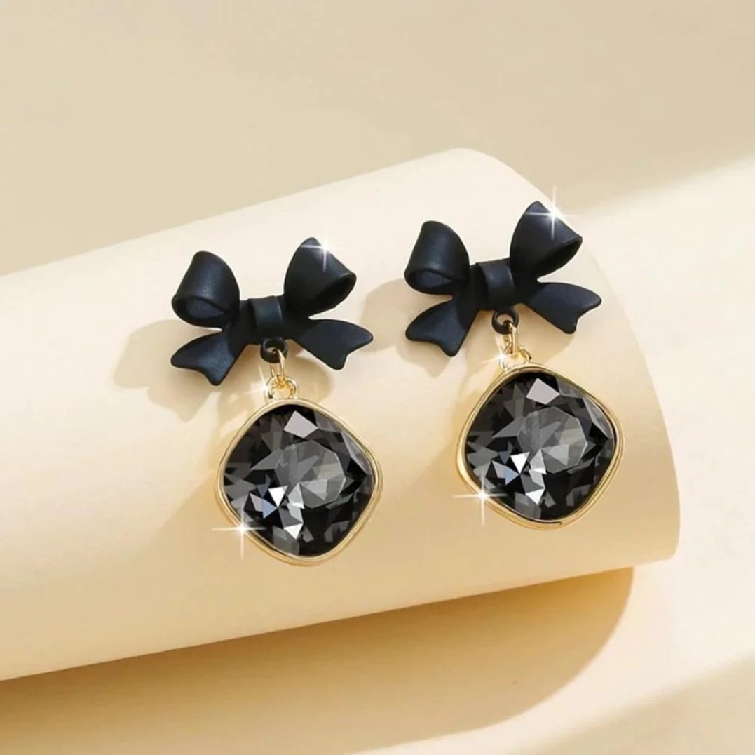 Stone Drop Bow Earrings