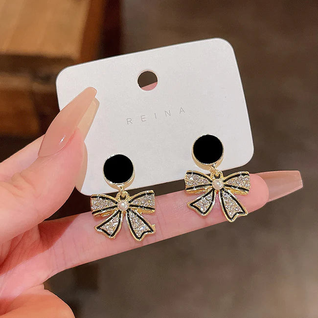 Korean Style Black Bow Earrings