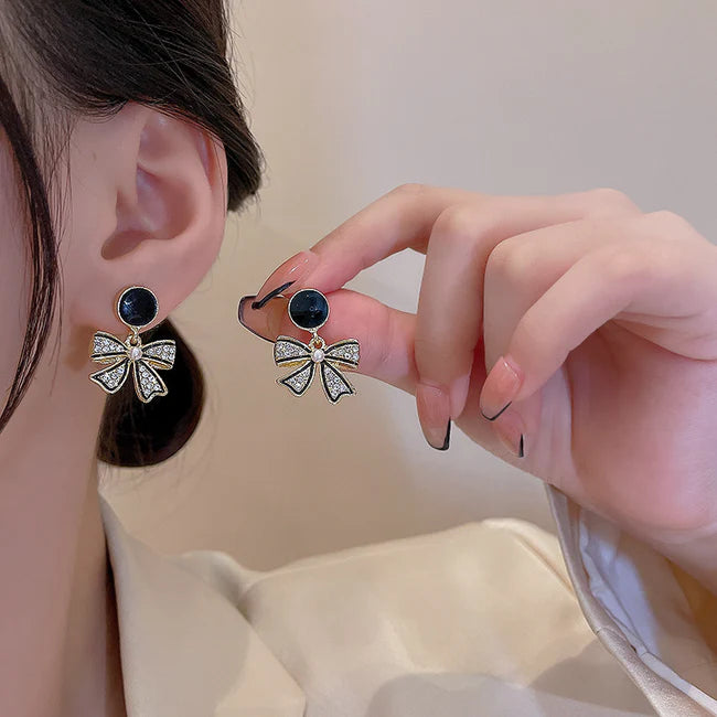 Korean Style Black Bow Earrings