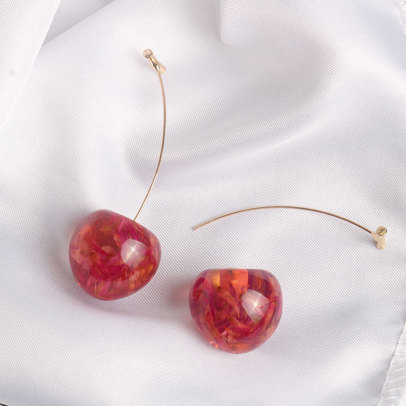 Rose Petals Resin Art Cherry Earrings