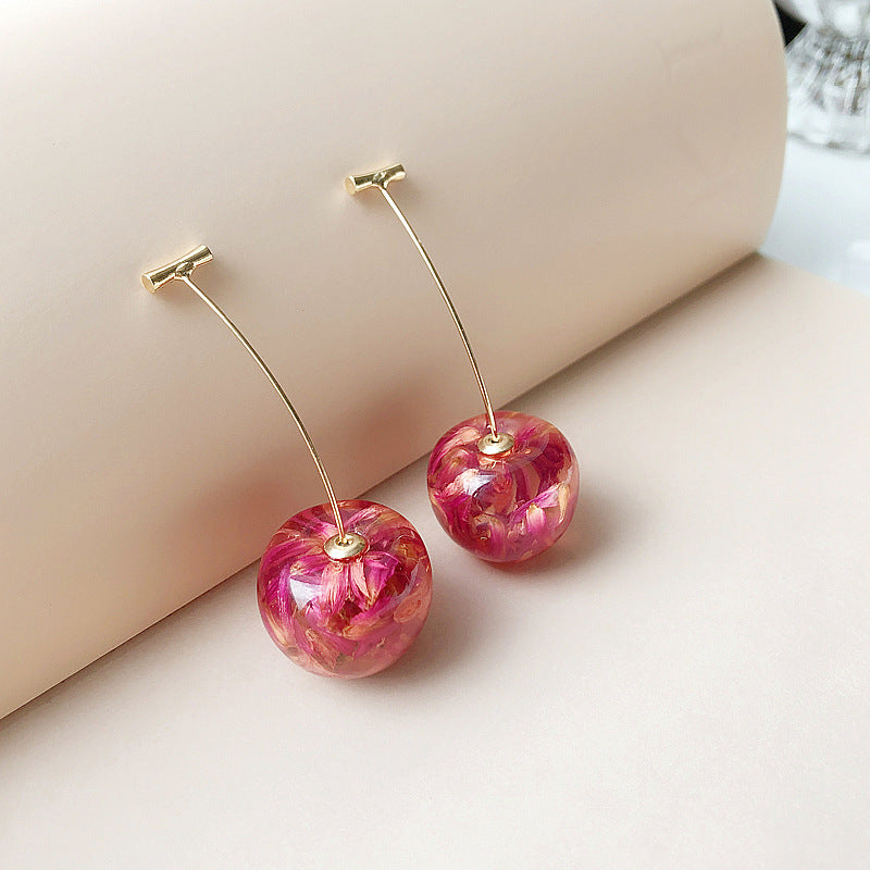 Rose Petals Resin Art Cherry Earrings