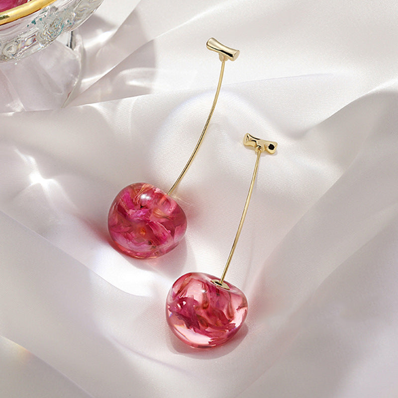 Rose Petals Resin Art Cherry Earrings