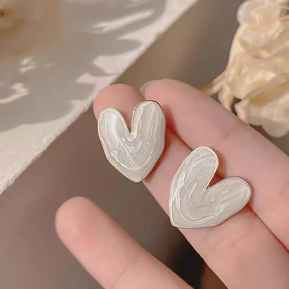 White Enamel Heart Studs