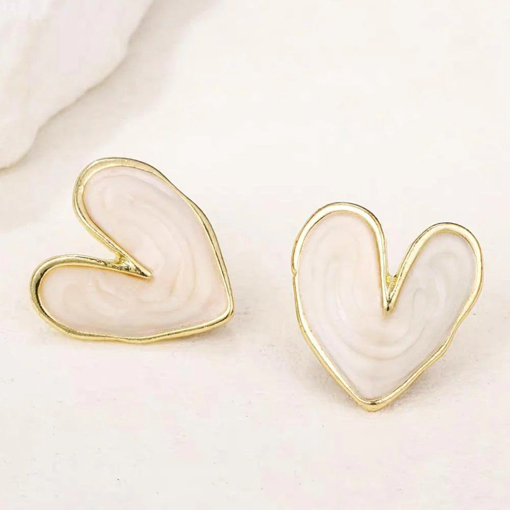 White Enamel Heart Studs