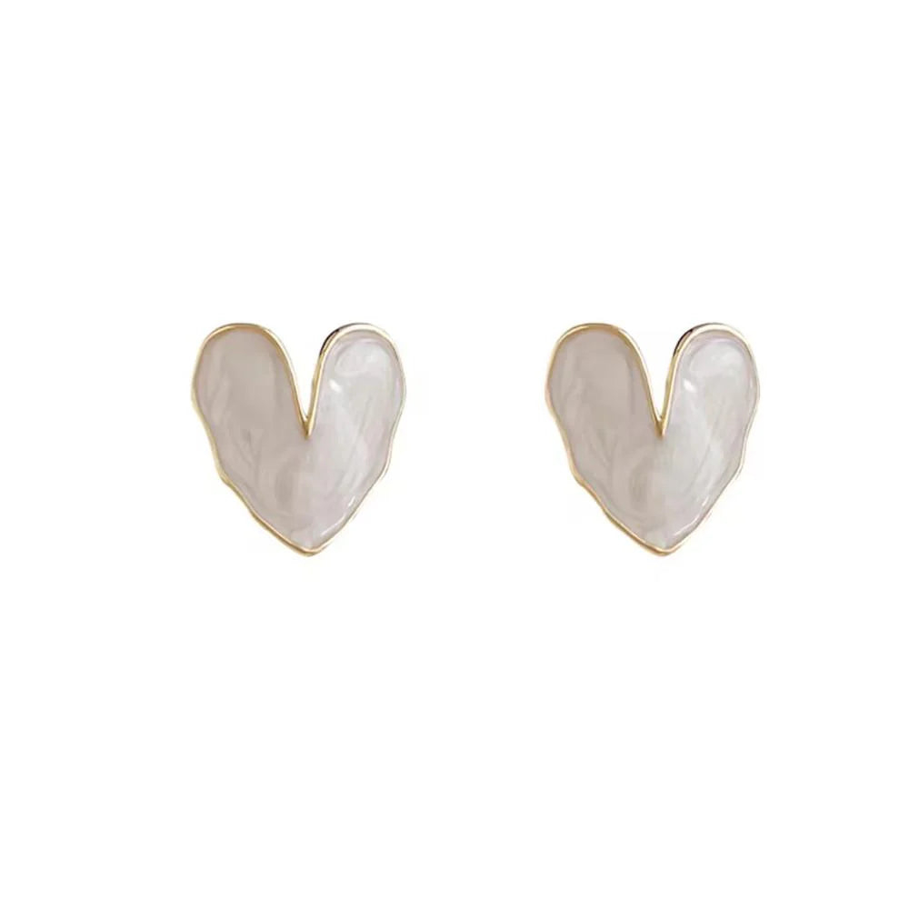 White Enamel Heart Studs