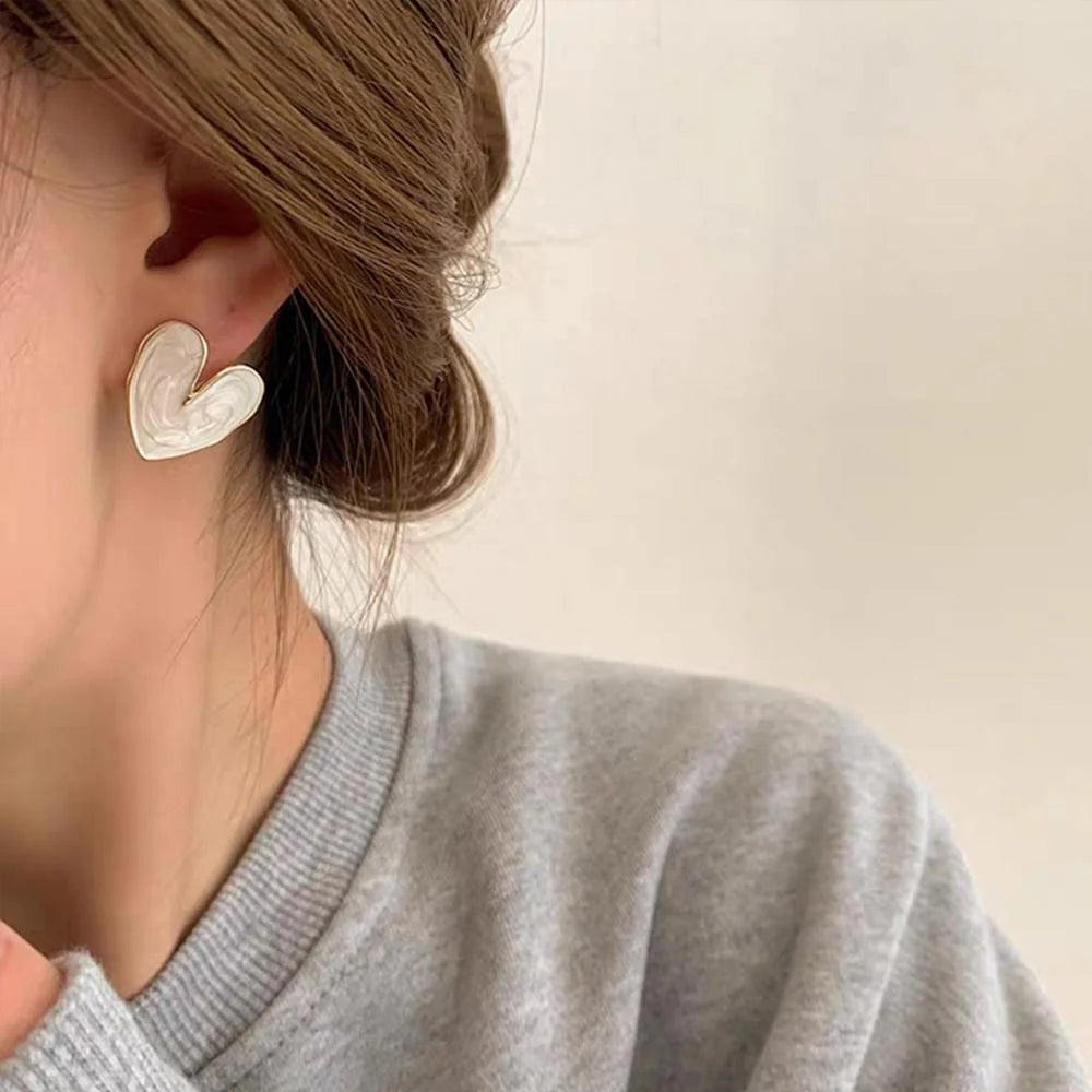 White Enamel Heart Studs