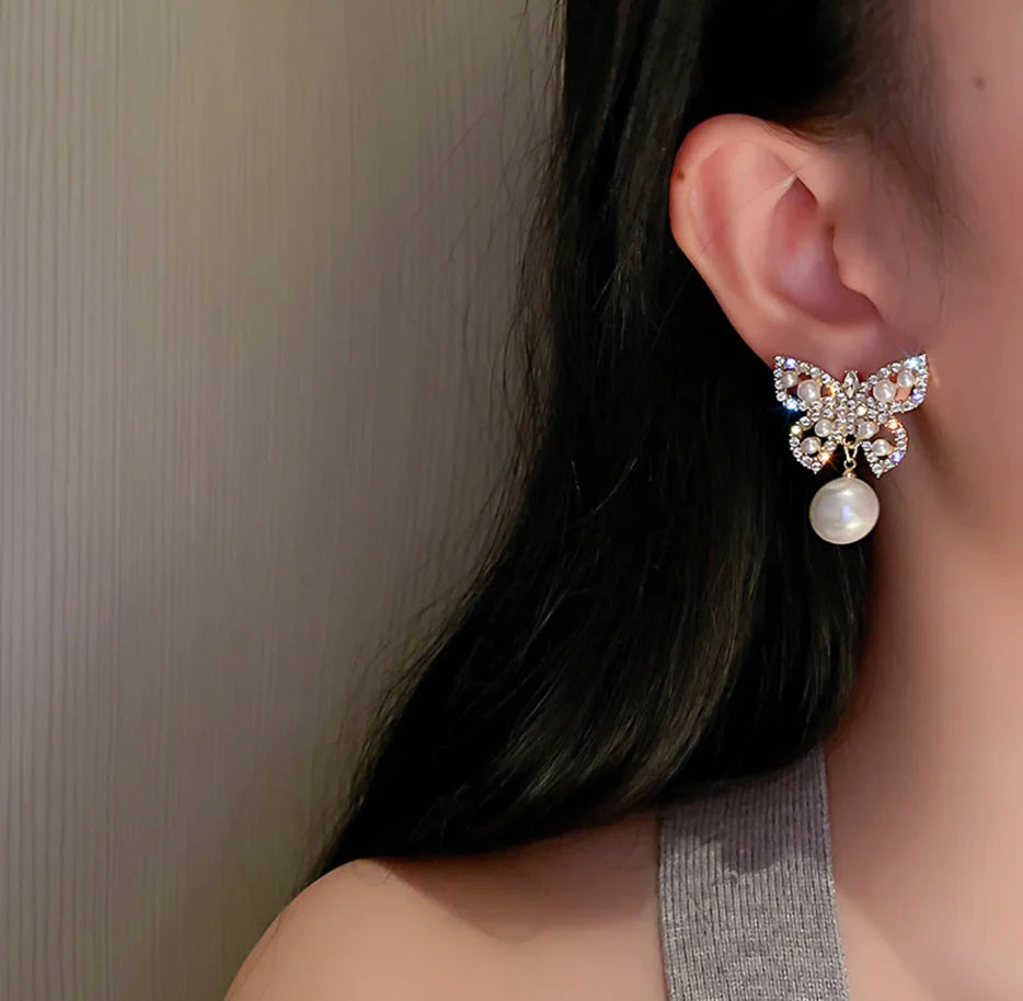 Stone & Pearl Butterfly Studs