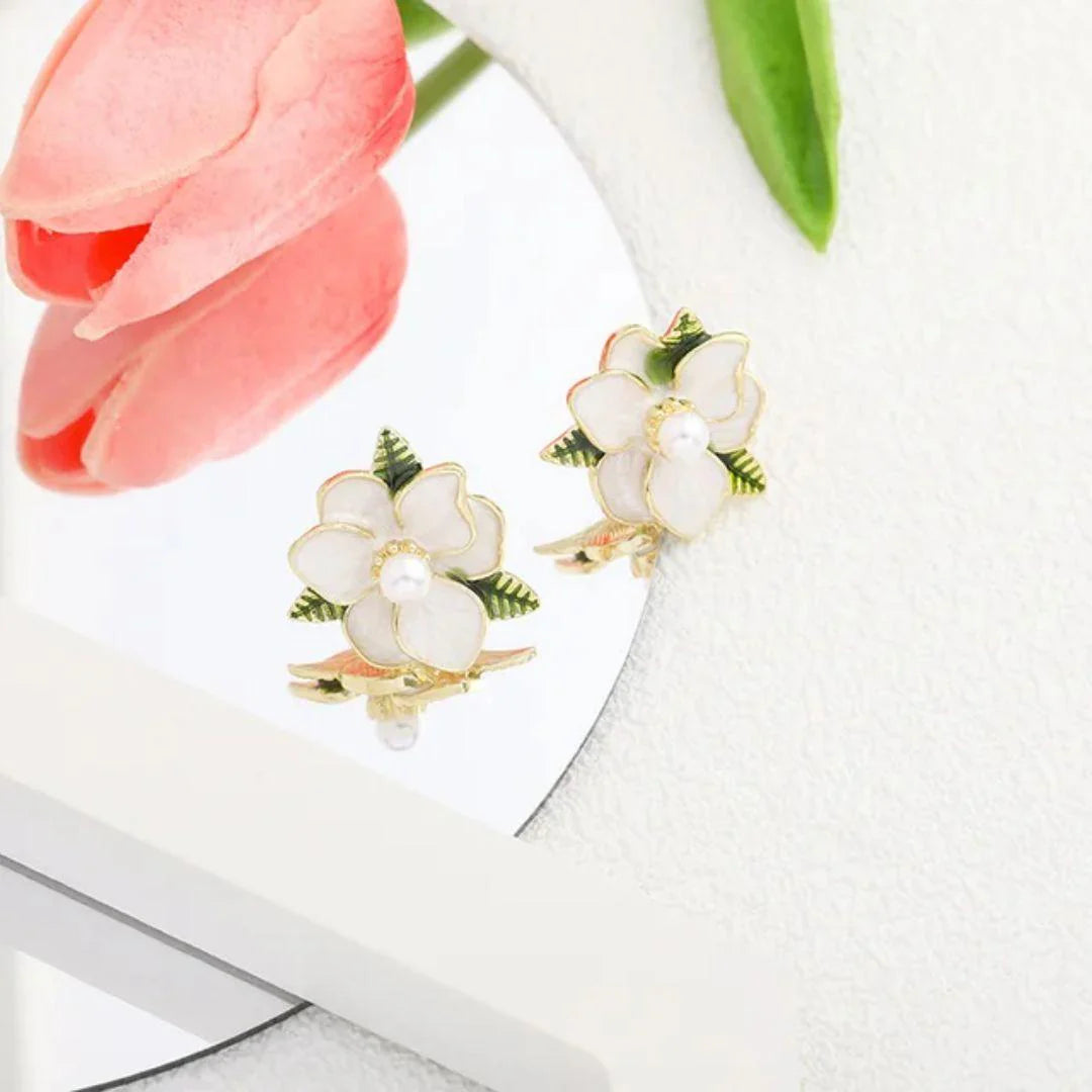 Delicate Enamel Camelia Floral Studs