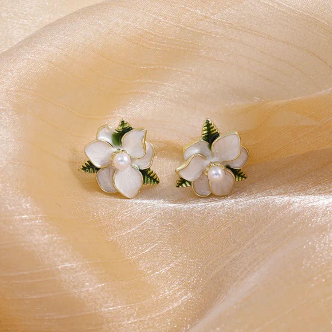 Delicate Enamel Camelia Floral Studs