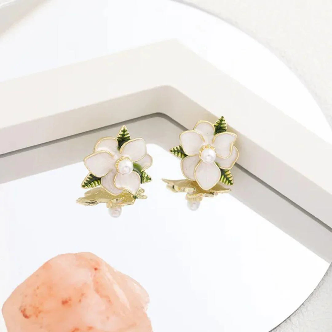 Delicate Enamel Camelia Floral Studs