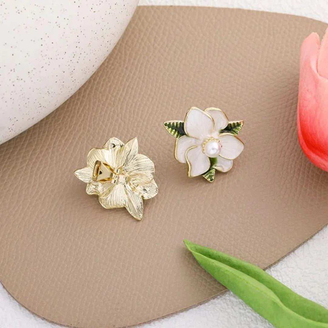 Delicate Enamel Camelia Floral Studs