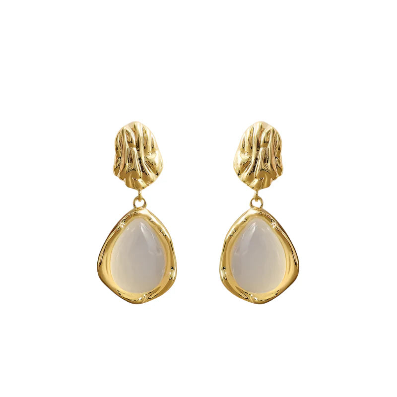 Golden Water Droplet Opal Drop Earrings